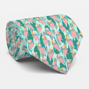 Cravate Trendy Pink Rainbow Finch Bird & Green Foliage