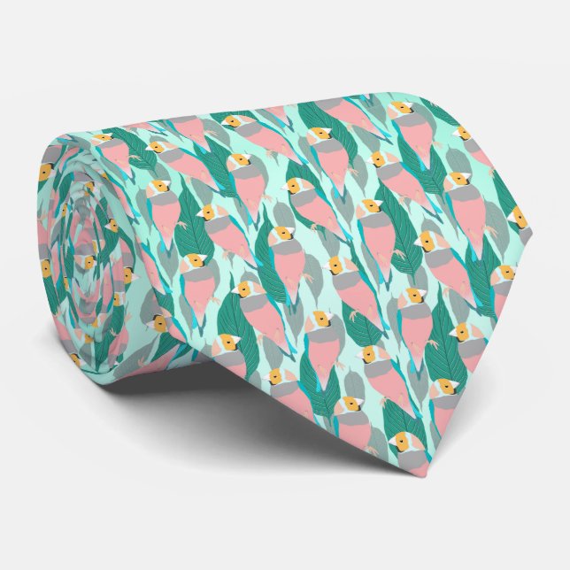 Cravate Trendy Pink Rainbow Finch Bird & Green Foliage (Roulé)