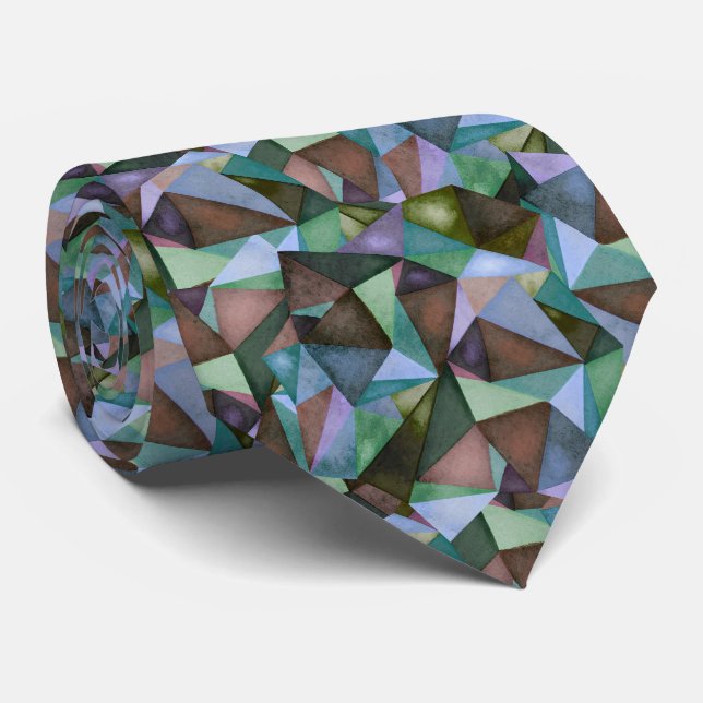 Cravate Triangle géométrique vert Vintage (Roulé)