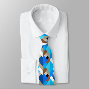 Cravate Triangles Abstraits modernes, Bleu de Cobalt et Br