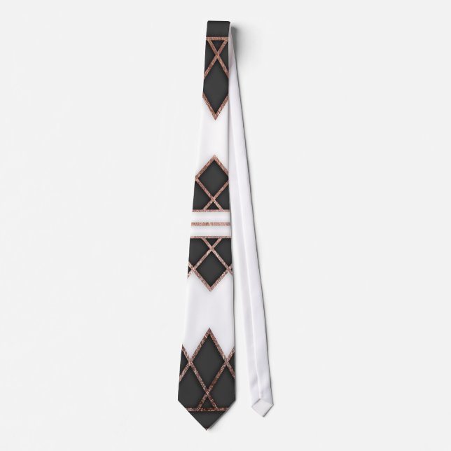 Cravate Triangles noires et blanches d'or rose chic (Devant)