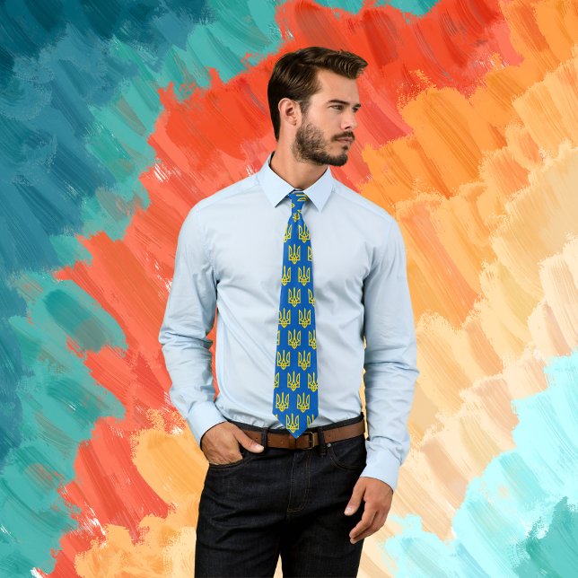 Cravate Trident doré de l'Ukraine bleu (Créateur téléchargé)