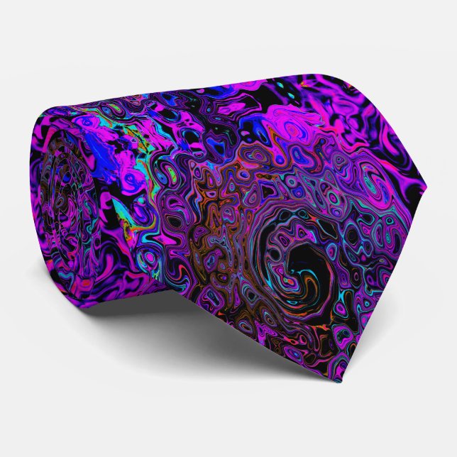 Cravate Trippy Black et Magenta Retro Liquid Swirl (Roulé)