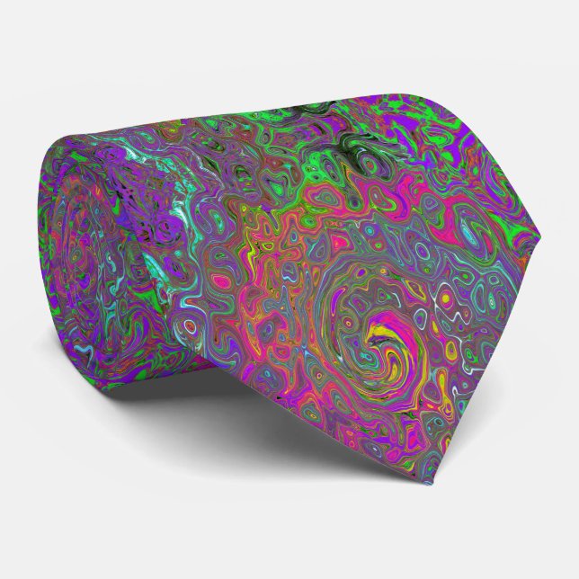 Cravate Trippy Hot rose Abstrait Retro Liquid Swirl (Roulé)