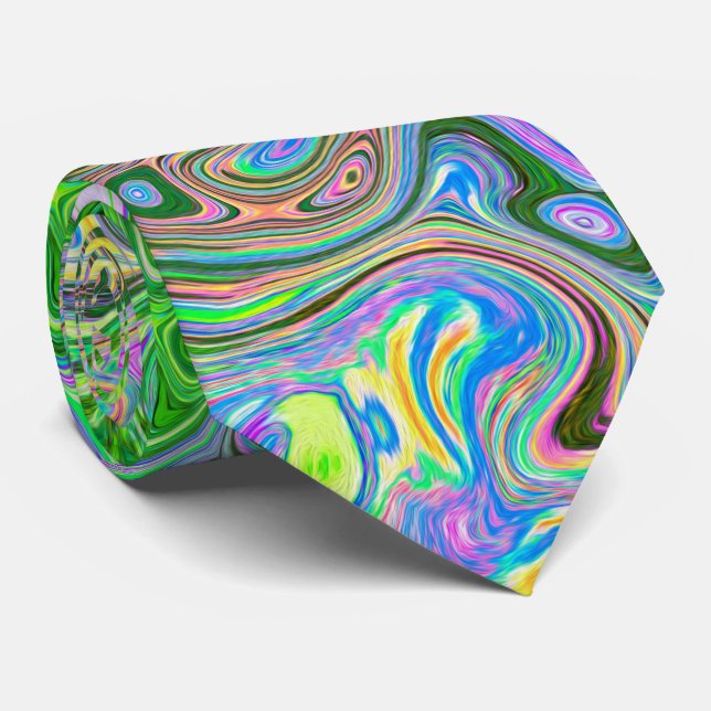 Cravate Trippy Lime Vert et rose Abstrait Retro Swirl (Roulé)