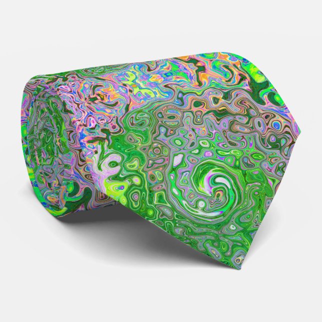 Cravate Trippy Lime Vert et rose Abstrait Retro Swirl (Roulé)