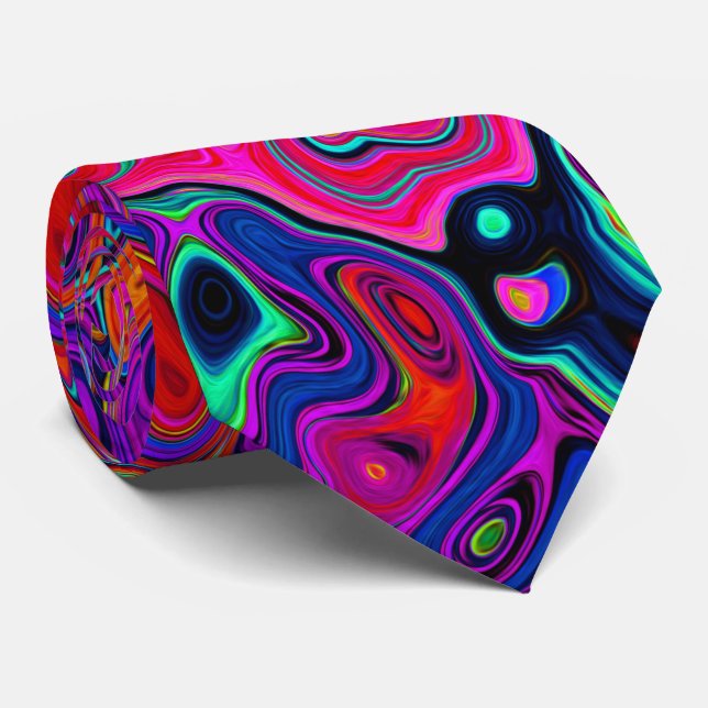 Cravate Trippy Red et violet Abstrait Retro Liquid Swirl (Roulé)