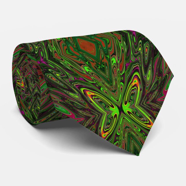 Cravate Trippy Retro Lime Vert Papillon Abstrait (Roulé)