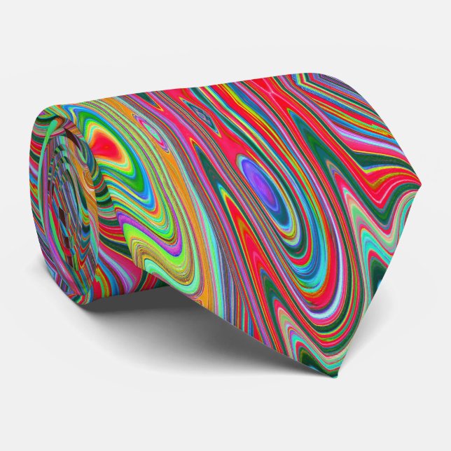 Cravate Trippy Rouge, Vert et Bleu Art Super Abstrait (Roulé)