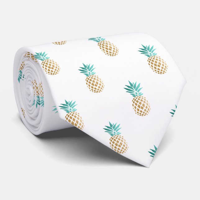 Cravate tropical fresh summer Faux gold pineapp (Roulé)