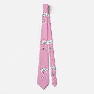 Cravate tropical rose floral blanc