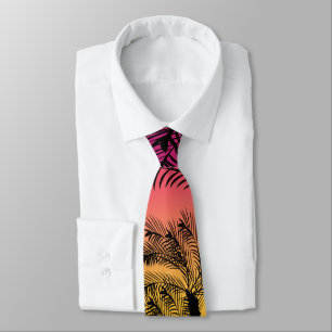 Cravate Tropical Rose Jaune Coucher de Soleil Moderne Mini