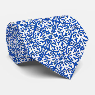 Cravate Tuiles marocaines - bleu cobalt et blanc