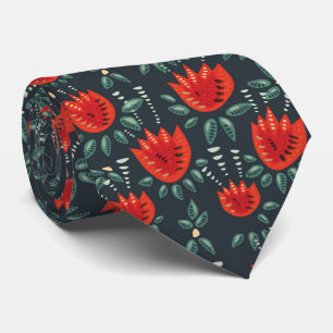 Cravate Tulipes rouges Motif décoratif Abstrait floral fon