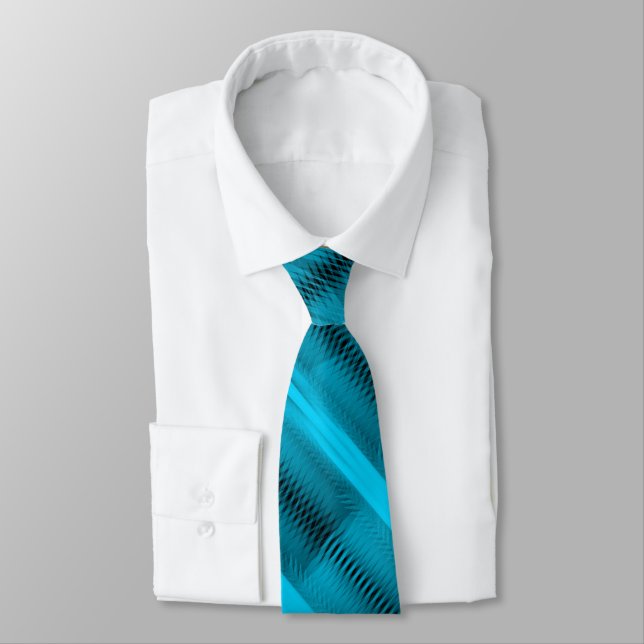 Cravate Turquoise Abstrait Futuriste Motif Diagonal Art (Attaché)