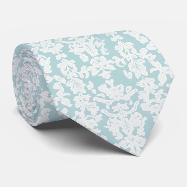 Cravate Turquoise blanc (Roulé)