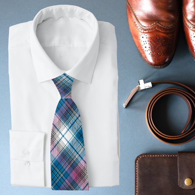 Cravate Turquoise Bleu Dusty rose moderne Tartan Motif élé (Créateur téléchargé)