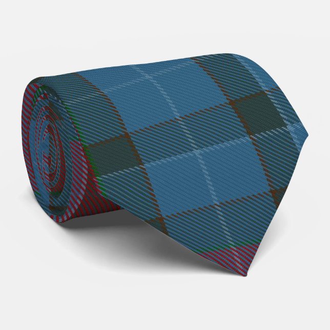 Cravate Turquoise Bleu Vert Rouge Grand Tartan Plaid (Roulé)