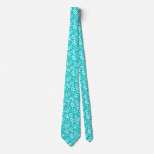 Cravate Turquoise Et Blanc Vintage Motif Paisley