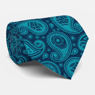 Cravate Turquoise et bleu élégant vintage paisley motif