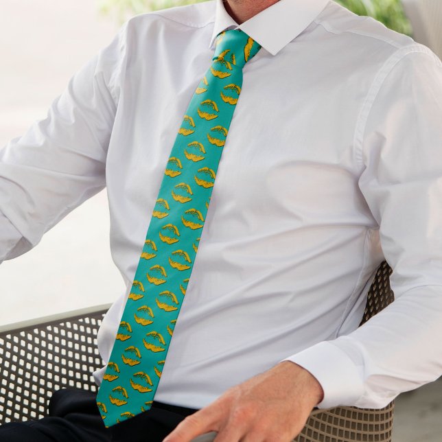 Cravate Turquoise et Jaune XOXO Lèvres qui s'embrassent (Créateur téléchargé)
