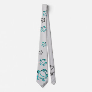 Cravate Turquoise Hawaï Honu abstrait de LineA