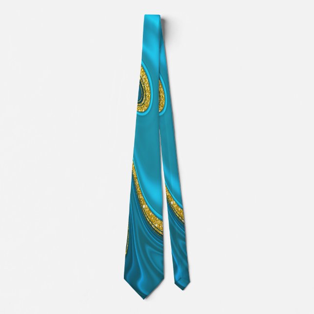 Cravate Turquoise Or Marbré Doré  (Devant)