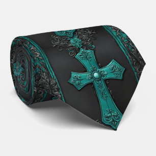 Cravate Turquoise Religieux Christian Western Pays Croix