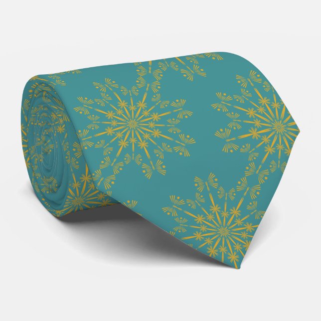 Cravate Turquoise Retro Mandala (Roulé)
