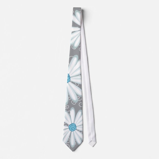 Cravate Turquoise Silver White Daisy Wild Flower Mariage (Devant)