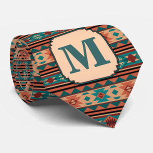 Cravate Turquoise Terracotta Monogram