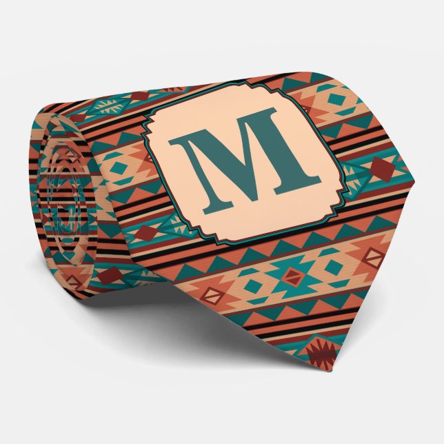 Cravate Turquoise Terracotta Monogram (Roulé)
