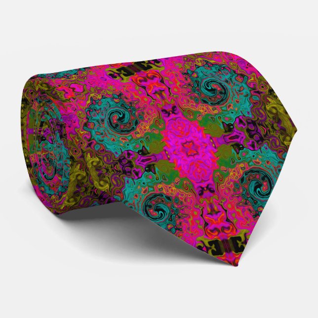 Cravate Turquoise Trippeyant Abstrait Rétro Tourbillon Liq (Roulé)