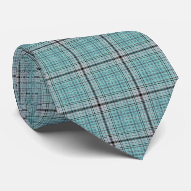 Cravate Turquoise vert Aqua bleu Tartan Plaid (Roulé)