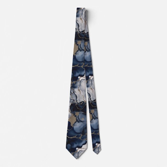 Cravate Twilight Navy bleu et gris avec l'or antique (Devant)