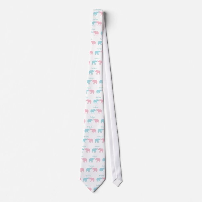 Cravate Twin Elephant Rose Et Bleu (Devant)
