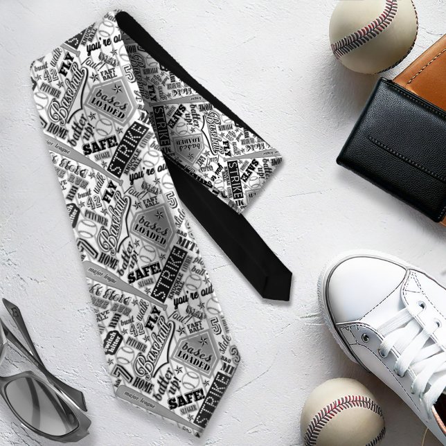 Cravate Typographie de baseball Black White Stripes ID770 (Créateur téléchargé)