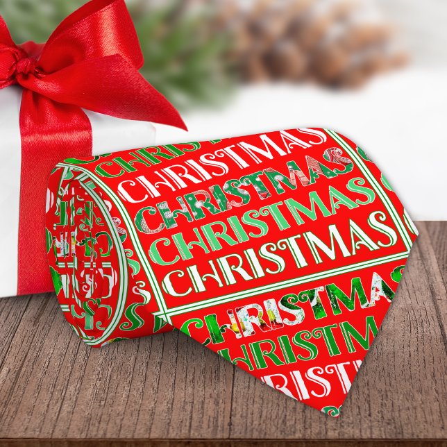 Cravate Typographie de Noël Rouge Vert Rétro (Créateur téléchargé)