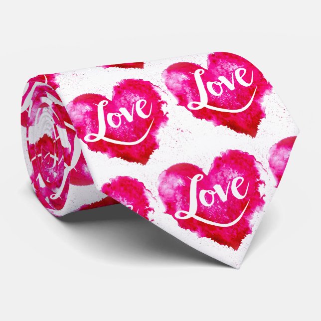 Cravate Typographie Moderne Rose Cœur & Amour (Roulé)