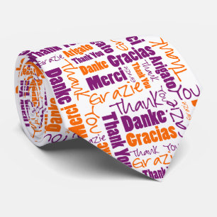 Cravate Typographie multilingue du Merci orange violet