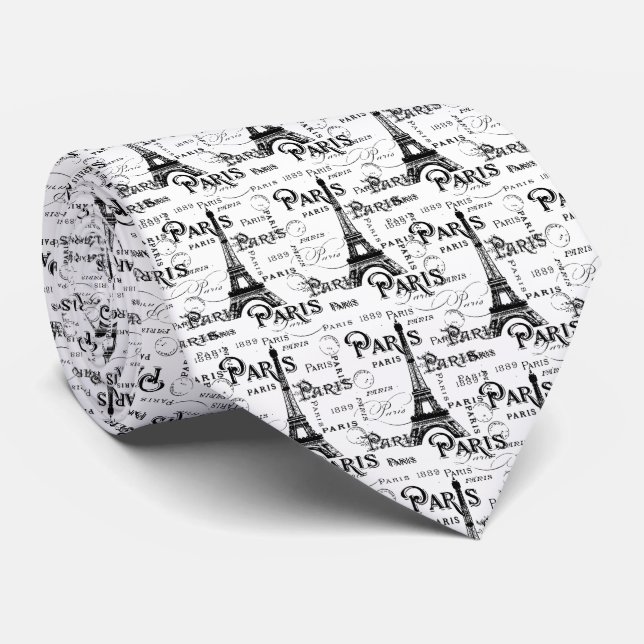 Cravate Typography Calligraphy Paris France Eiffel Tower (Roulé)