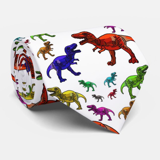 Cravate Tyrannosaurus blanc T Rex Dinosaures arc-en-ciel (Roulé)
