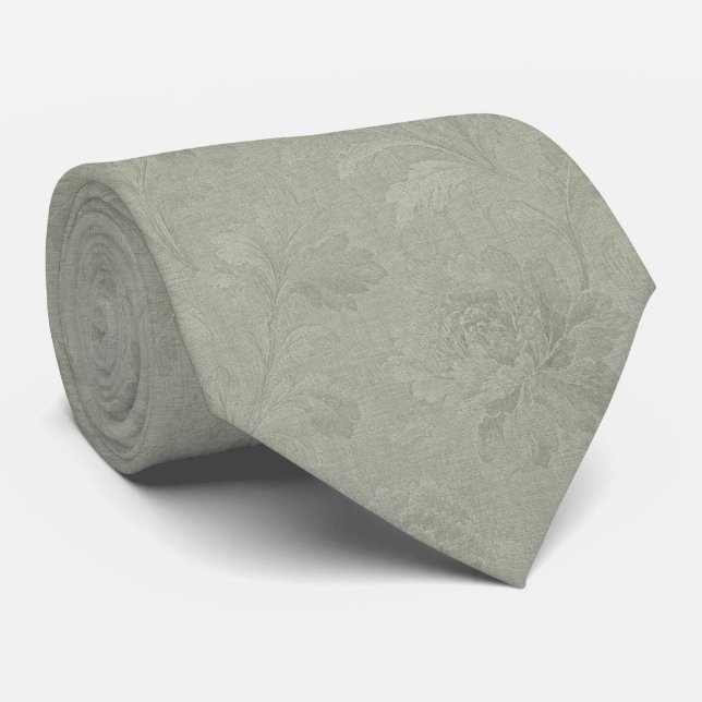 Cravate Ultra Subtil Floral Jacquard Vert Sauge Tonale (Roulé)