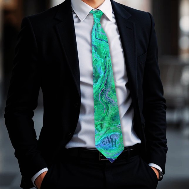Cravate Unique Aqua Green Blue Monogramme (Unique Aqua Green Blue Monogram Neck Tie)