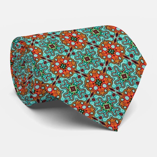 Cravate Unique Aqua Vert Turquoise Bleu Orange Rouge Triba (Roulé)