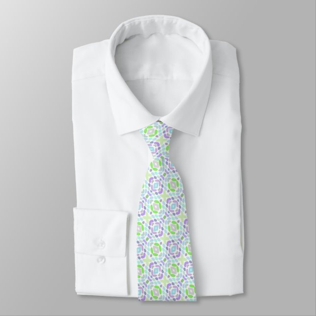 Cravate Unique bleu clair rose violet vert citron tribal (Attaché)