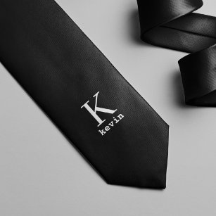 Cravate Unique personalized black and white monogram name