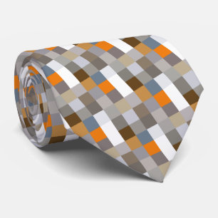 Cravate Unique pixels d'art bleu gris orange taupe marron