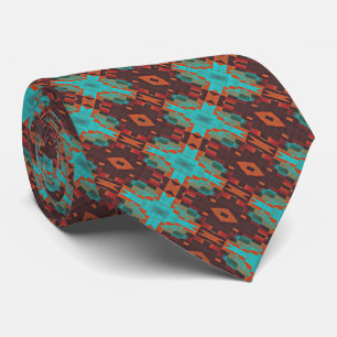 Cravate Unique sarcelle bleu vert orange marron tribal