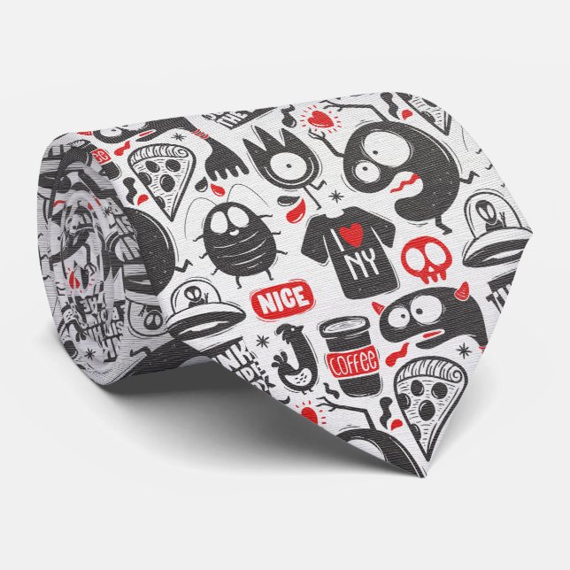 Cravate Urban Chaos – Grille de Doodle (Roulé)